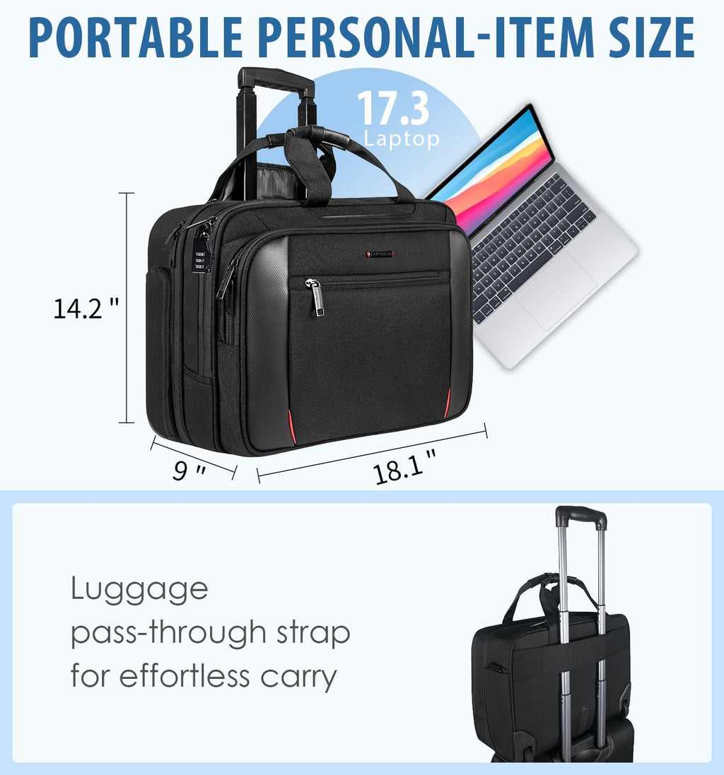 Black Rolling Laptop Bag with Wheels R543