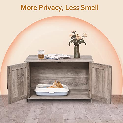 39.4" L Wooden Cat Litter Box Enclosure with Barn Door, Greige M906