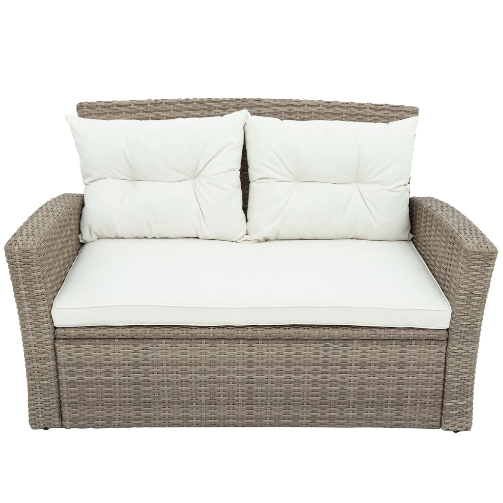 Patio Furniture Set of 4 Rattan Conversation Furniture with Ottoman and Glass Table X6831