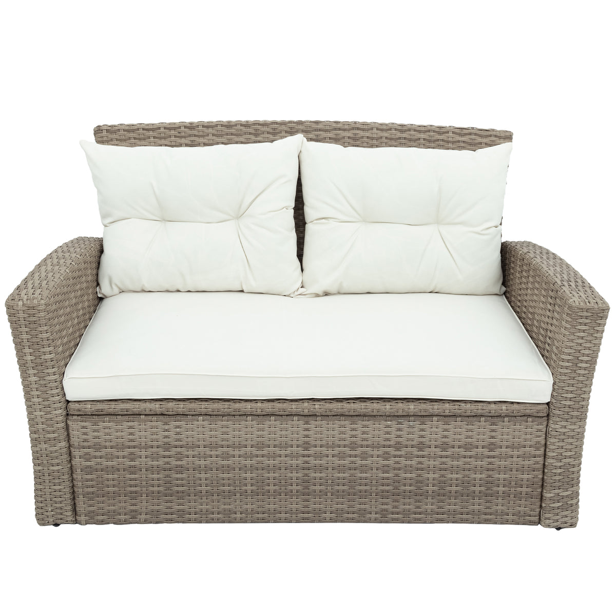 Patio Furniture Set of 4 Rattan Conversation Furniture with Ottoman and Glass Table X6831