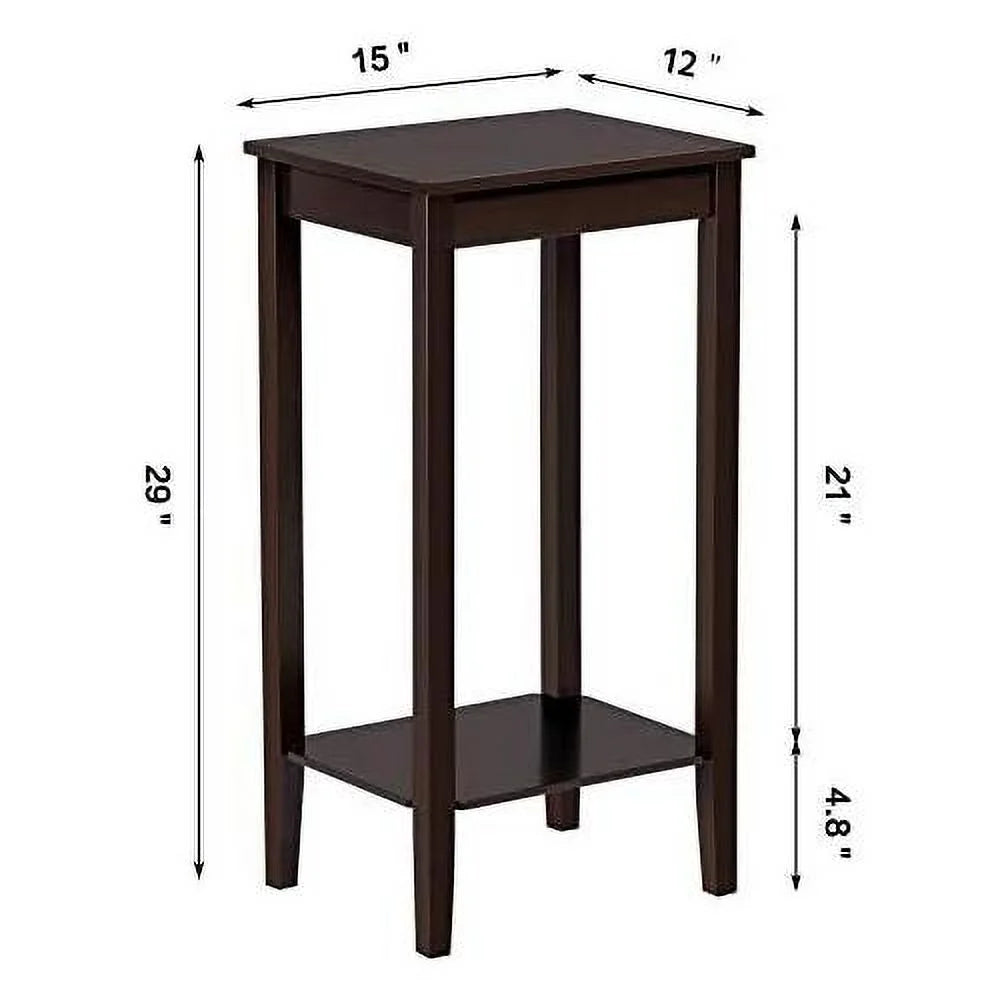 Dark Coffee Tall End Table With Storage Shelf And Solid Wood Legs, D12xw15xh29 Inches G405