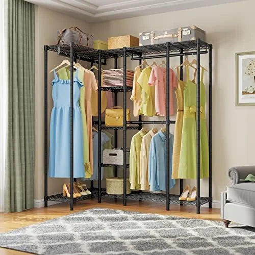 67.5" L Shaped Freestanding Wire Garment Rack R704315
