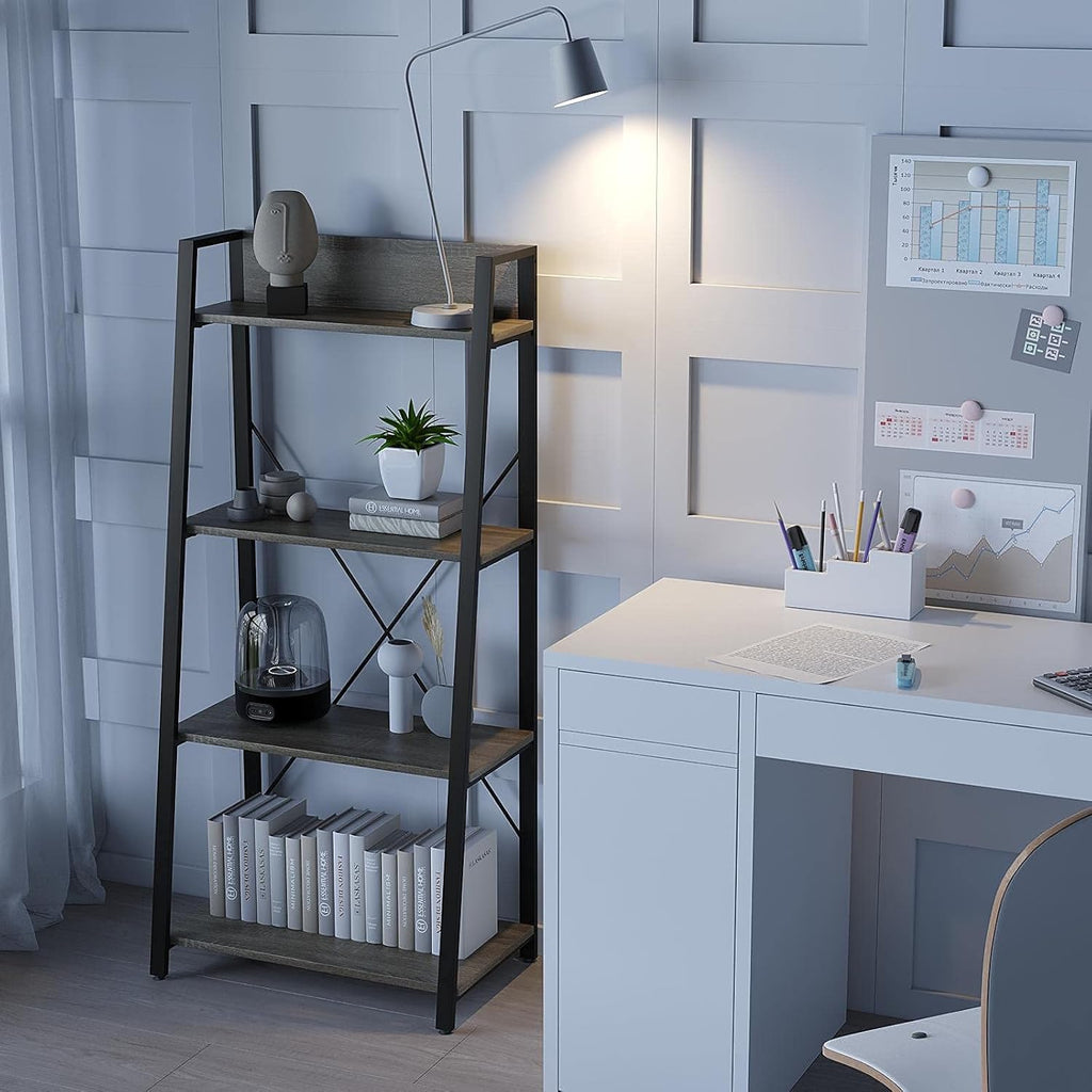 4-Tier Wood Bookcase with Metal Frame M677