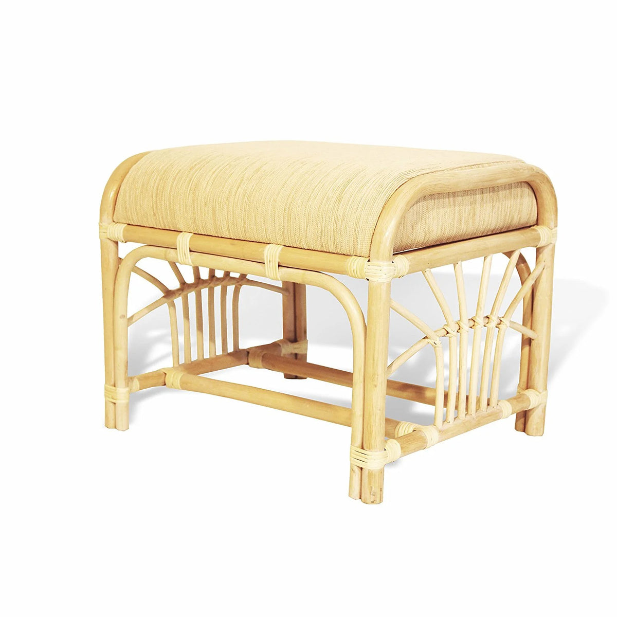 Natural Rattan Wicker Ottoman Footstool with Cream Cushion S8141