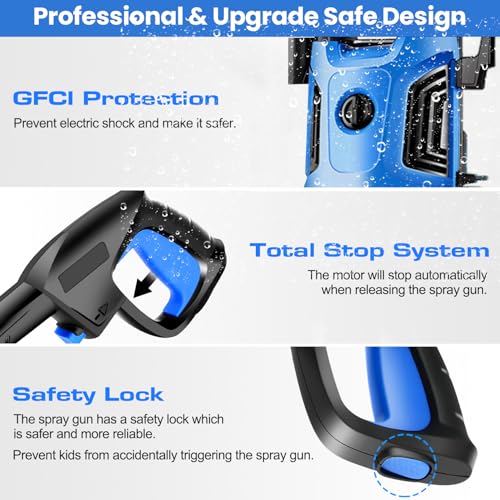 4800 PSI 4.0 GPM Electric Pressure Washer with 33ft Hose, 4 Nozzle and Foam Cannon, Blue U33187