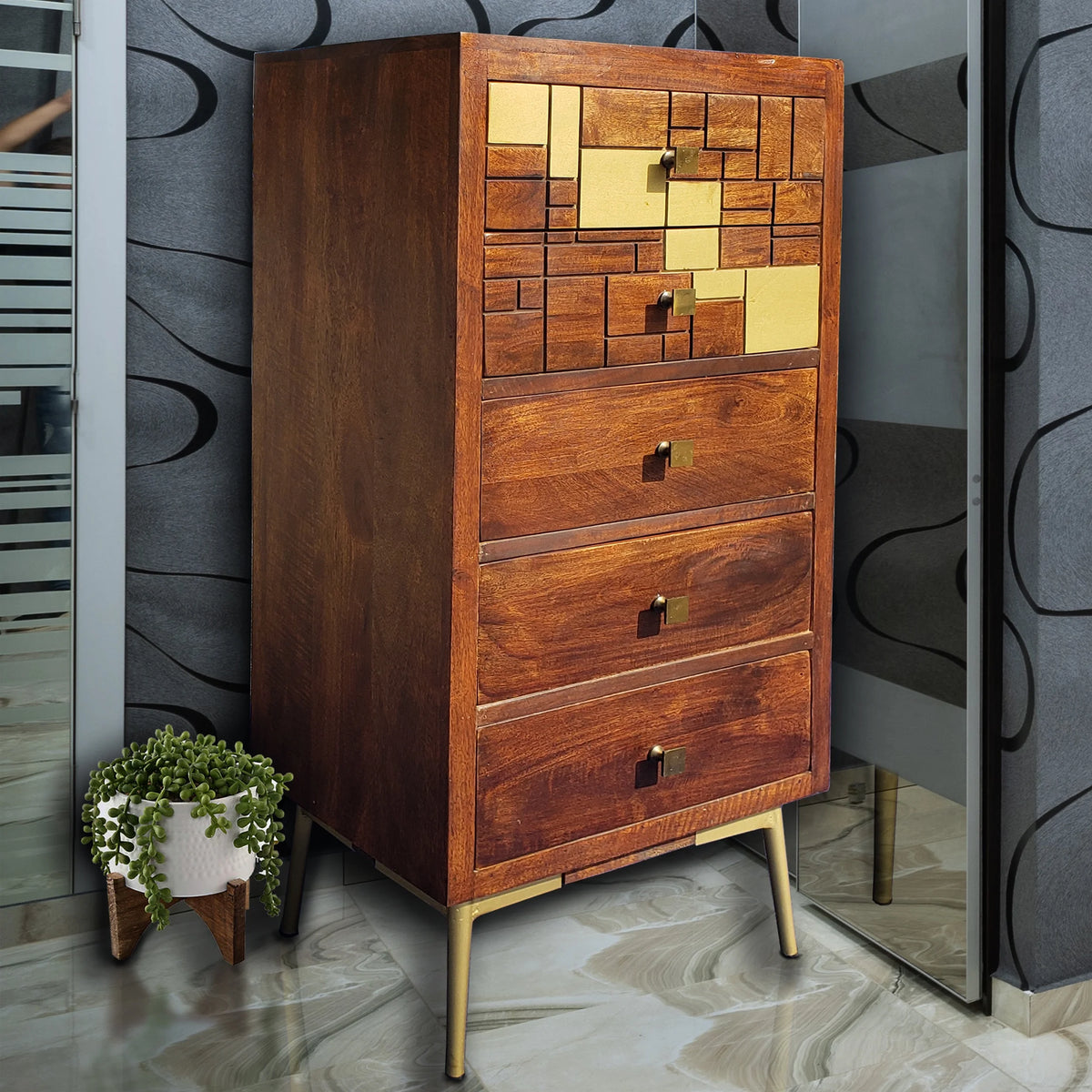 Recycled Mango Wood 5 Drawer Chest F588