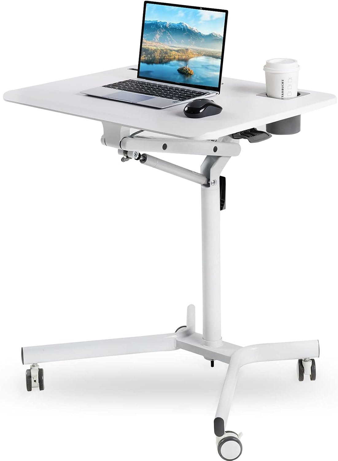 White Height Adjustable Rolling Sit Stand Desk D77137
