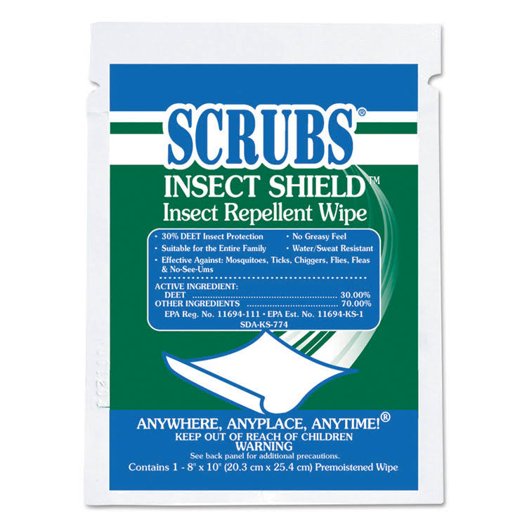 Insect Repellent Wipes, 8 x 10, White, 100/Carton U32616