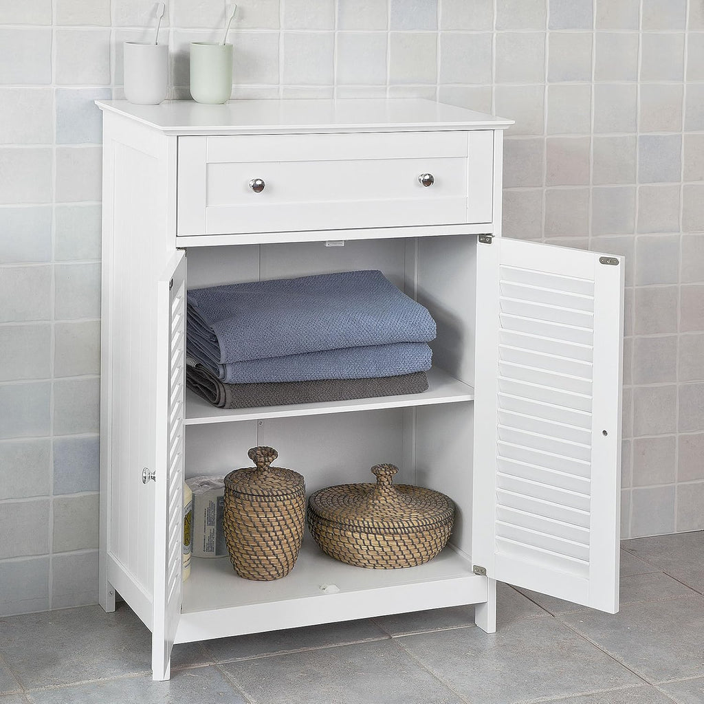 White Bathroom Vanity Set with Drawer and Double Shutter Door G638