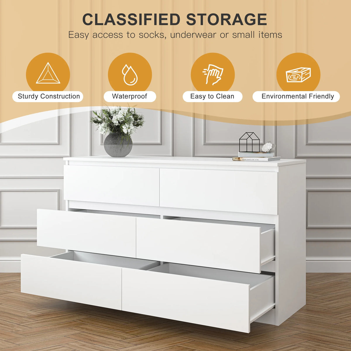 White 6 Drawer Dresser Z740676