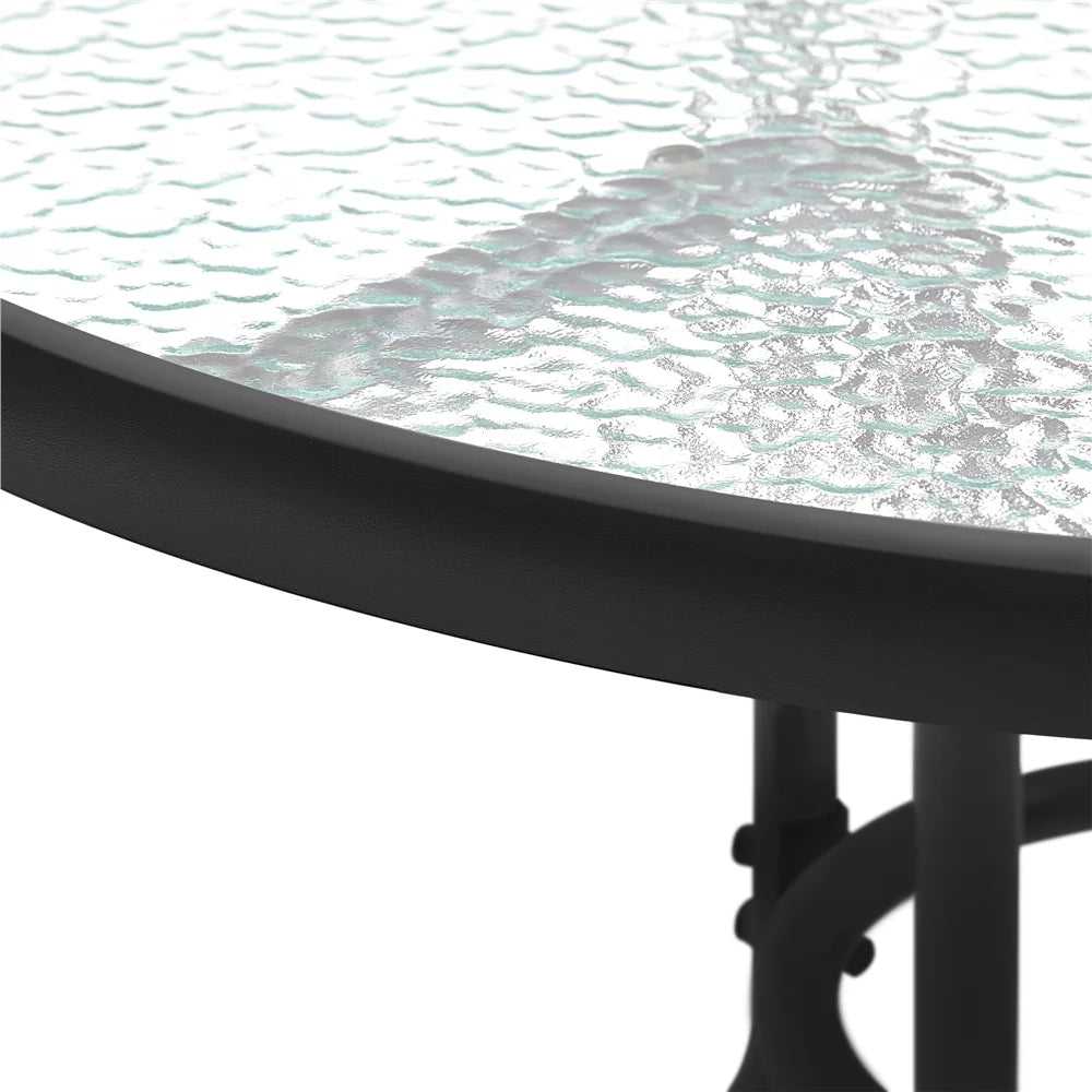 31.5'' Outdoor Patio Round Bistro Table with Umbrella Hole, Black T594