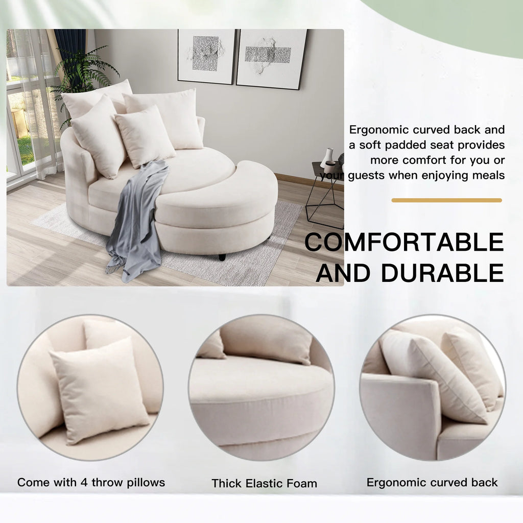 Upholstered Swivel Accent Barrel Chair and Storage Bench with 4 Pillows R8606