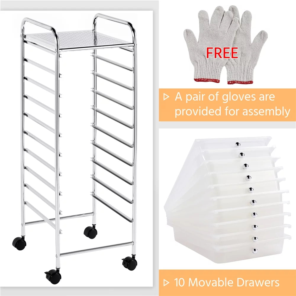 White 10 Drawer Rolling Storage Cart I1907