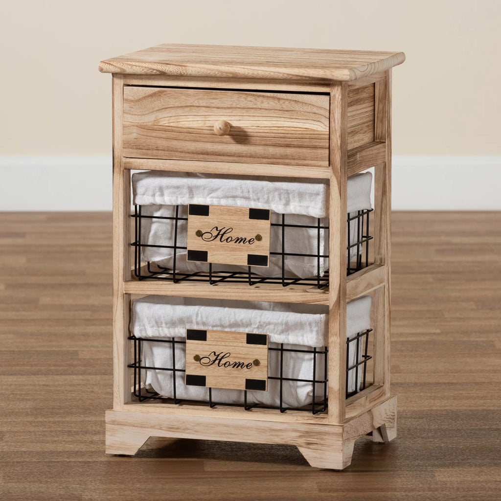 Oak Brown Wood 1 Drawer End Table with Baskets B165