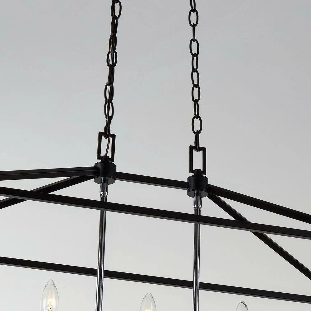 Black and Polished Chrome 5-Light Caged Island Chandelier D900