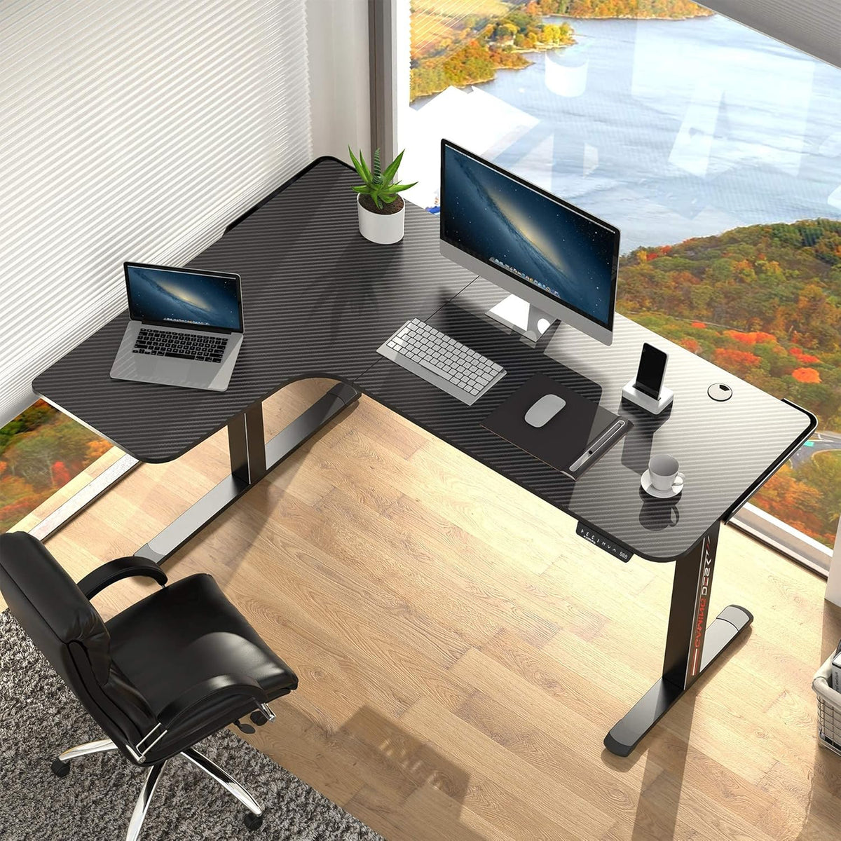 61" Dual Motor Electric Height Adjustable L Shaped Standing Desk with Mouse Pad W242