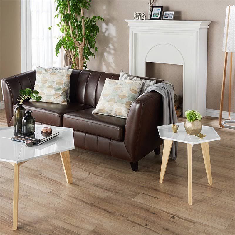 Modern Geometric End Table in White R197983