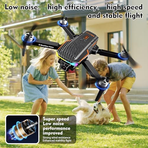 Foldable FPV Drone with Camera, Brushless Motor, 2 Battery V7116
