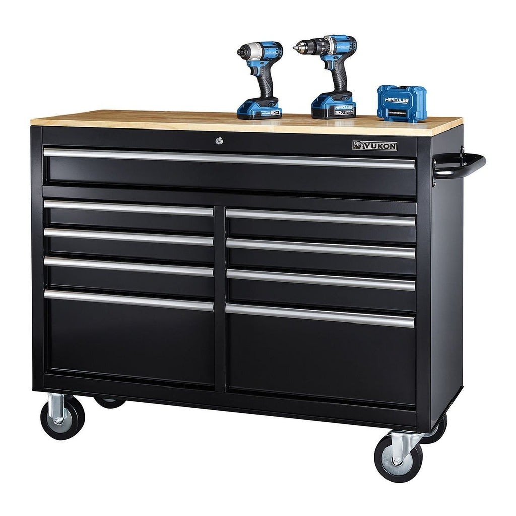 Black 9-Drawer Mobile Storage Cabinet with Solid Wood Top P115717
