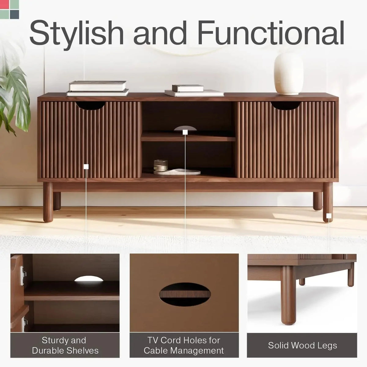 Fluted TV Stand with Shelves Z15430