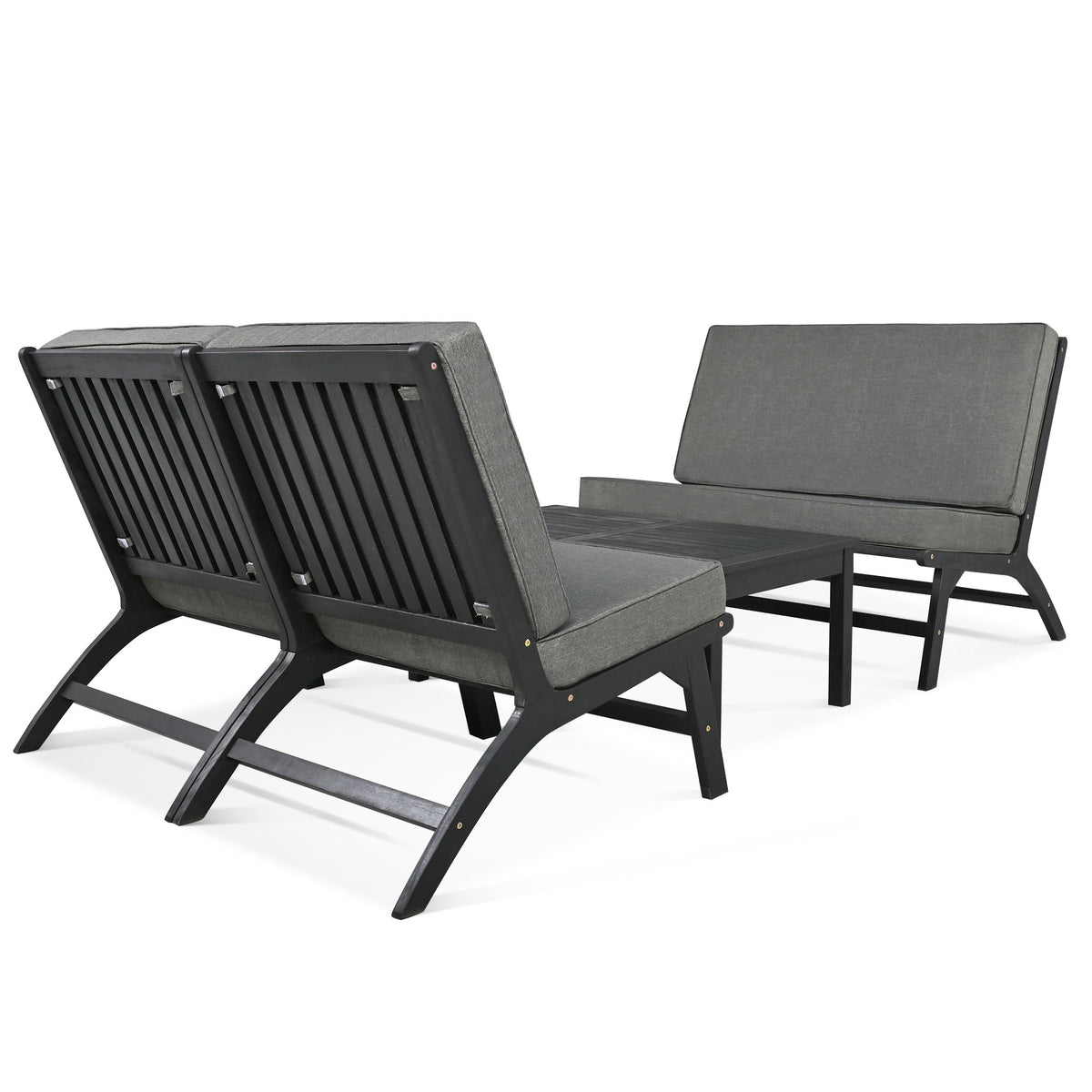 4 Pieces Acacia Solid Wood Outdoor Sofa Set with Coffee Table and Cushions D490301