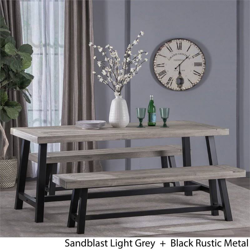 3 Piece Outdoor Acacia Wood Dining Set in Light Gray M4850