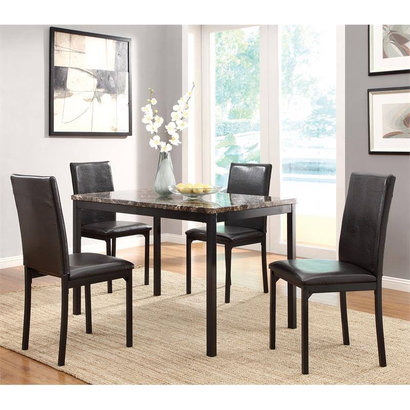 Contemporary Dining Table with Faux Marble Top in Black Q236