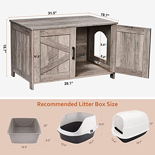 39.4" L Wooden Cat Litter Box Enclosure with Barn Door, Greige M906