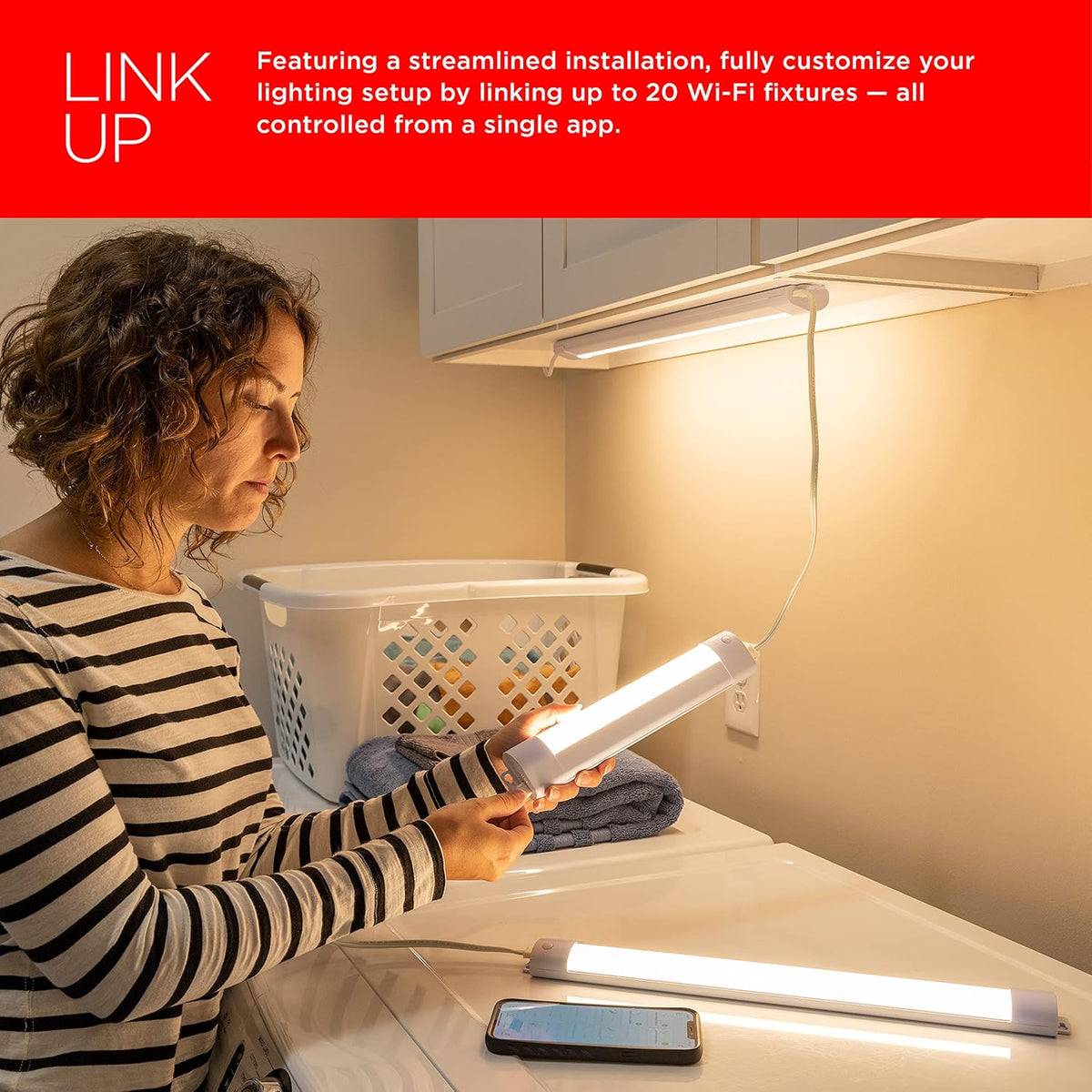 LED 36in Wi-Fi Smart Under Cabinet Lighting Fixture, Dimmable, Plug-in, Linkable, 2700K E578