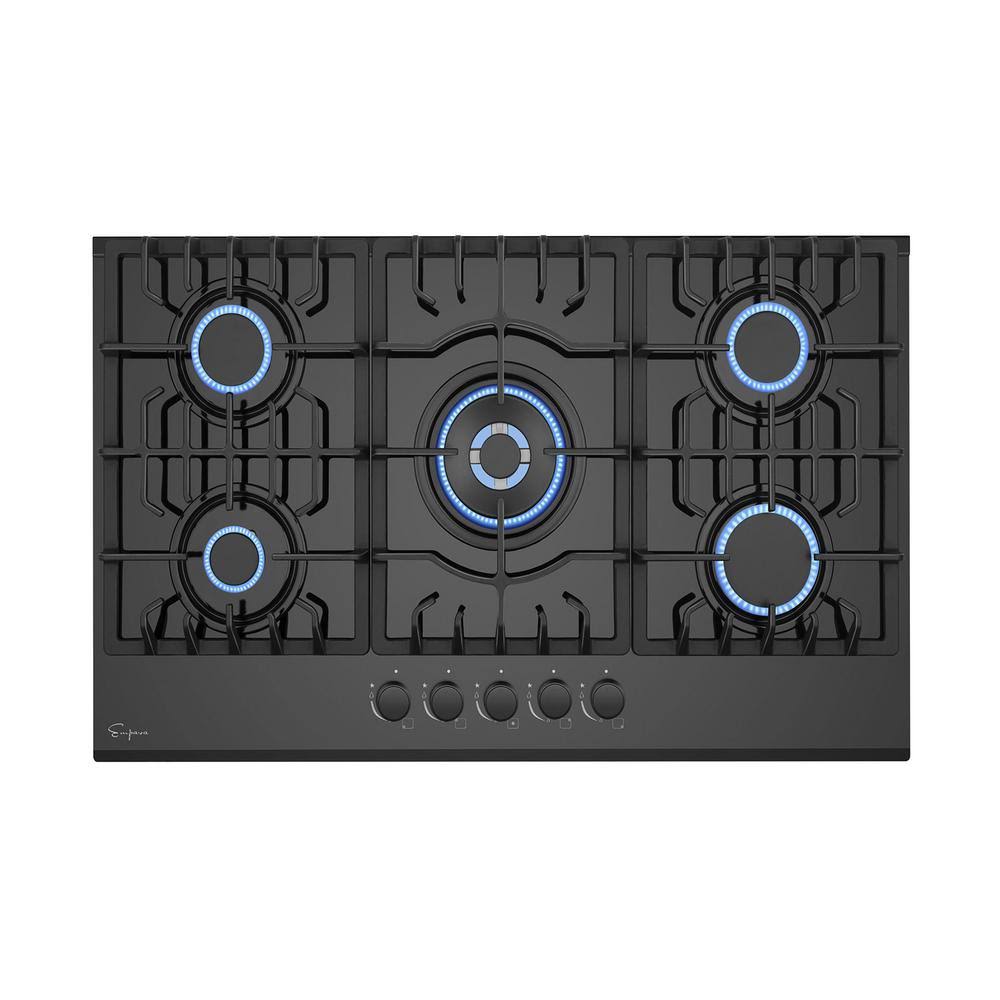 30 in. Gas Stove Cooktop with 5 Burners in Black Tempered Glass Q834774