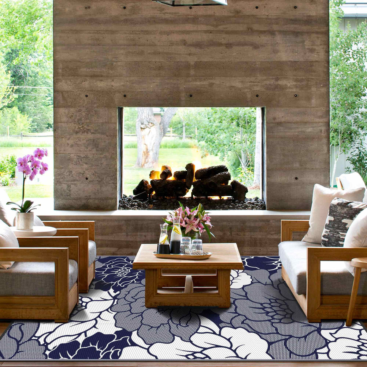 Waterproof Plastic Outdoor Rug, blue&white, 5'x8' E1466