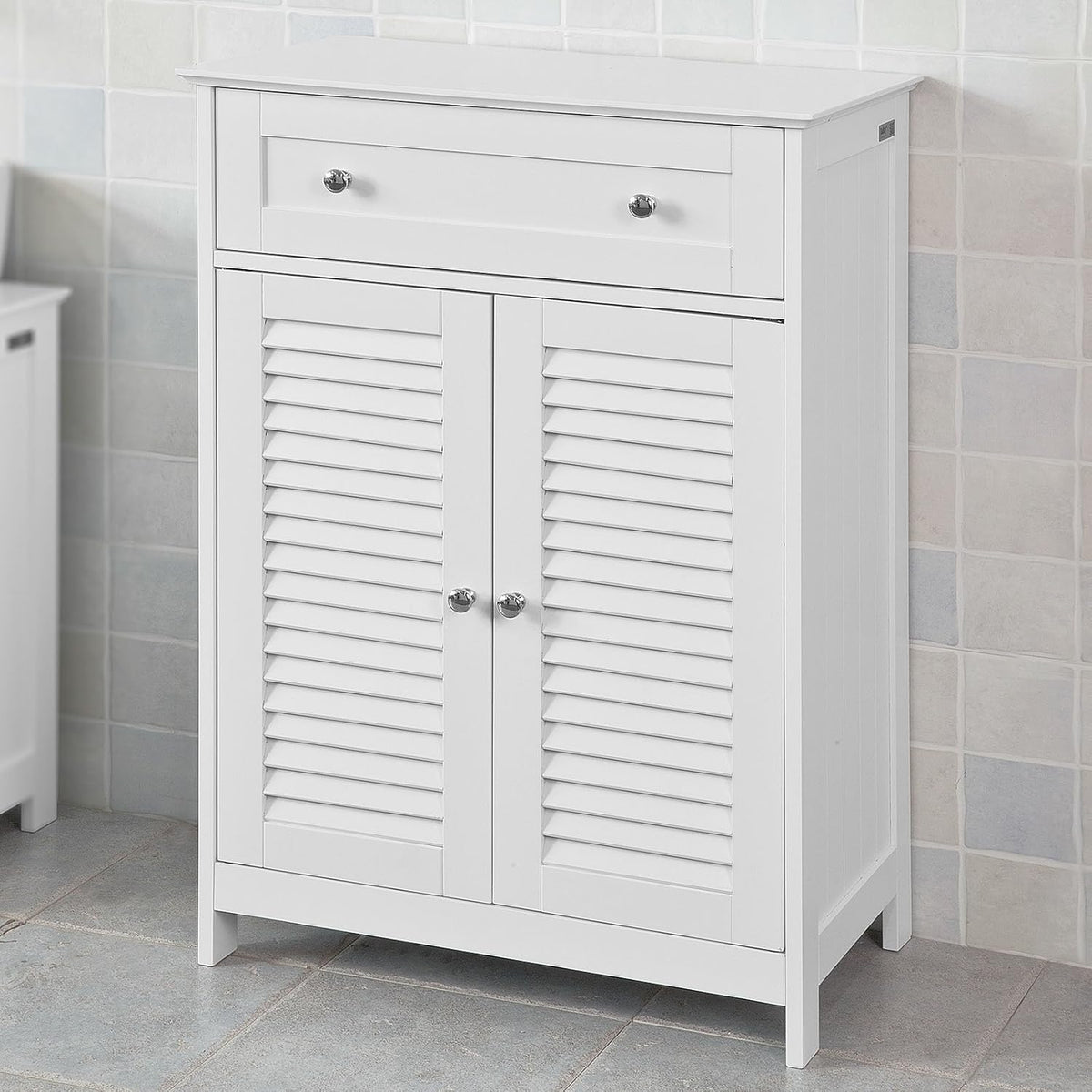 White Bathroom Vanity Set with Drawer and Double Shutter Door G638