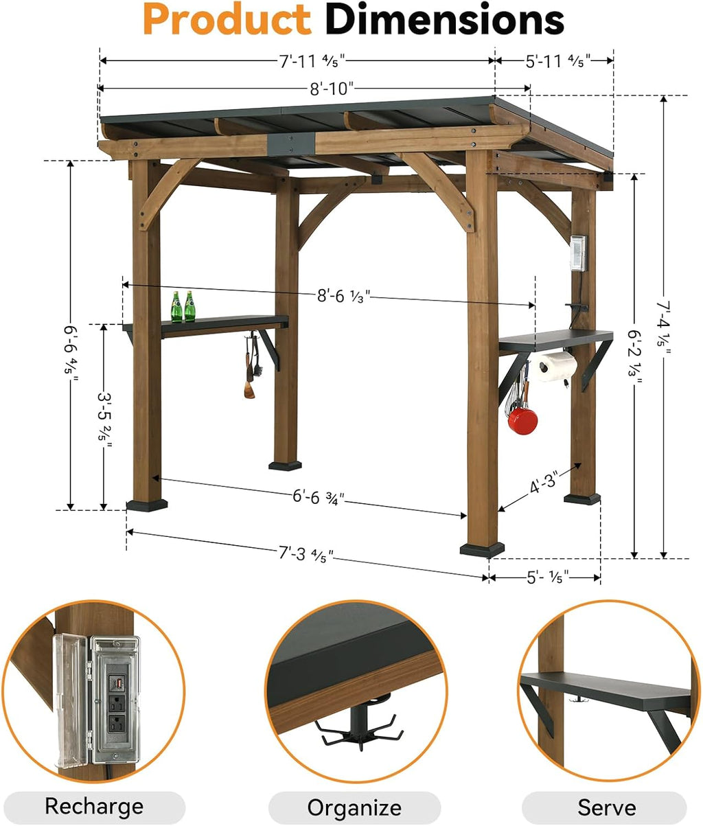 Cedar Wood Grill Gazebo with Galvanized Steel Roof S632749