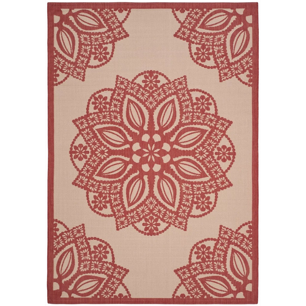 Beige Red Medallion Indoor/Outdoor Area Rug 4' x 5'7" N1587