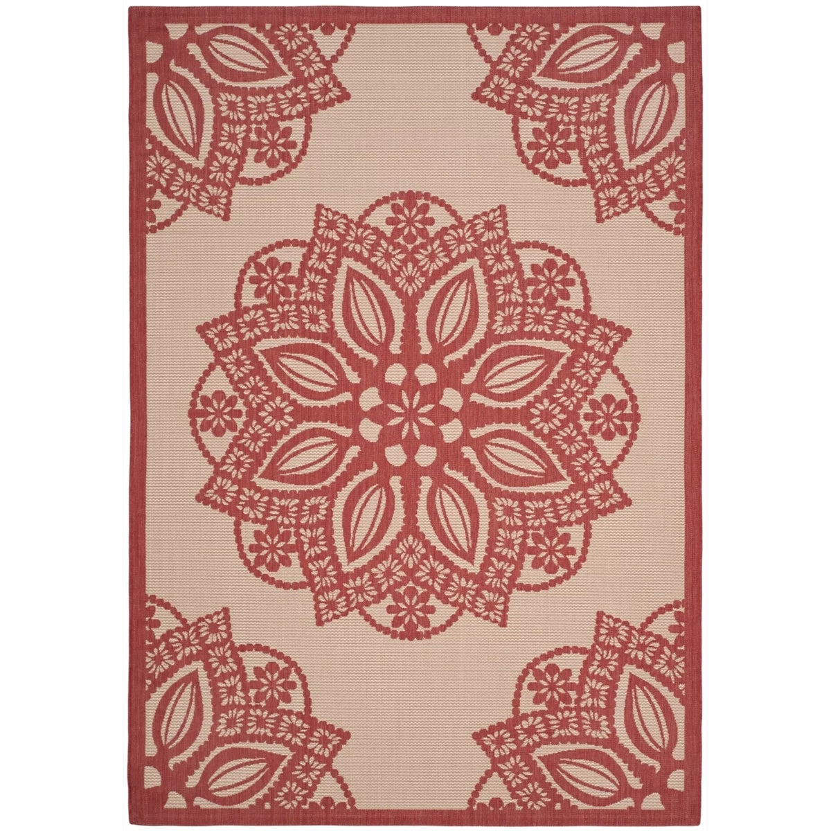 Beige Red Medallion Indoor/Outdoor Area Rug 4' x 5'7" N1587
