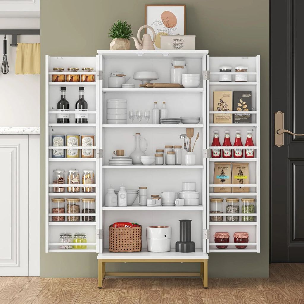 White Freestanding Kitchen Pantry Storage Cabinet with Adjustable Shelves Q190485