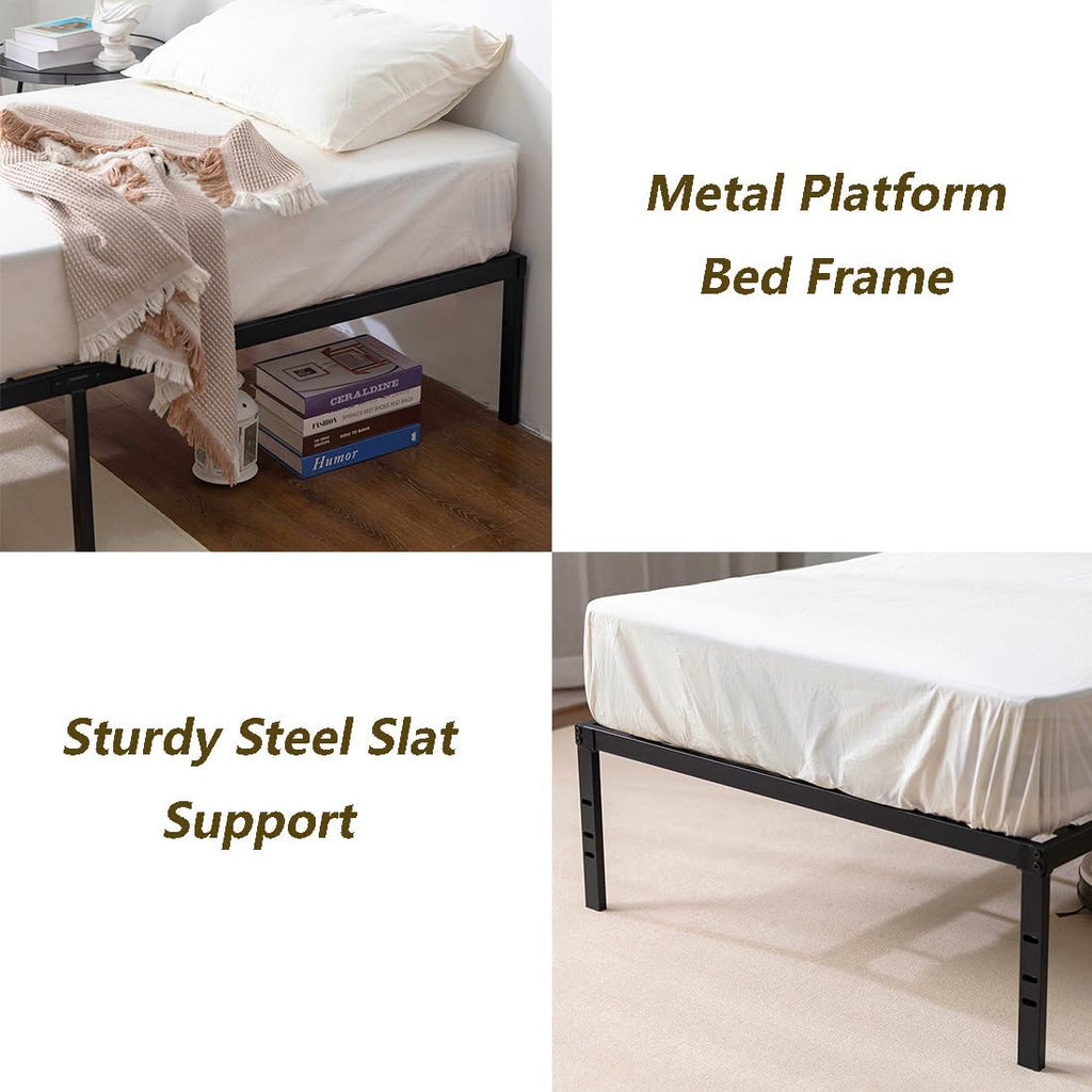 Twin XL Metal Platform Bed Frame with Storage Space Under Frame, Black S757