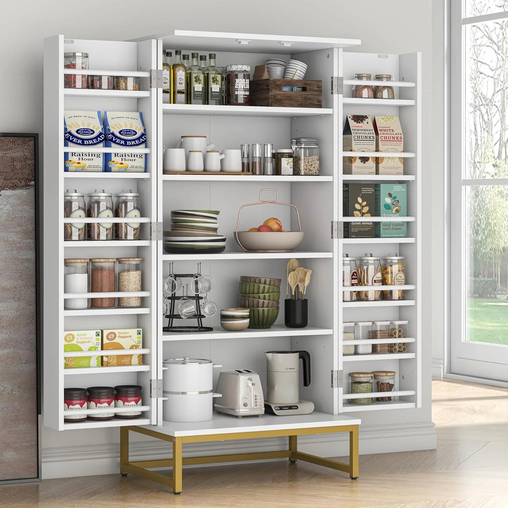 White Freestanding Kitchen Pantry Storage Cabinet with Adjustable Shelves Q190485