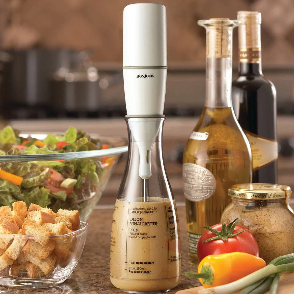 Plastic Salad Dressing Carafe and Handheld Mixer, 12 oz T97647