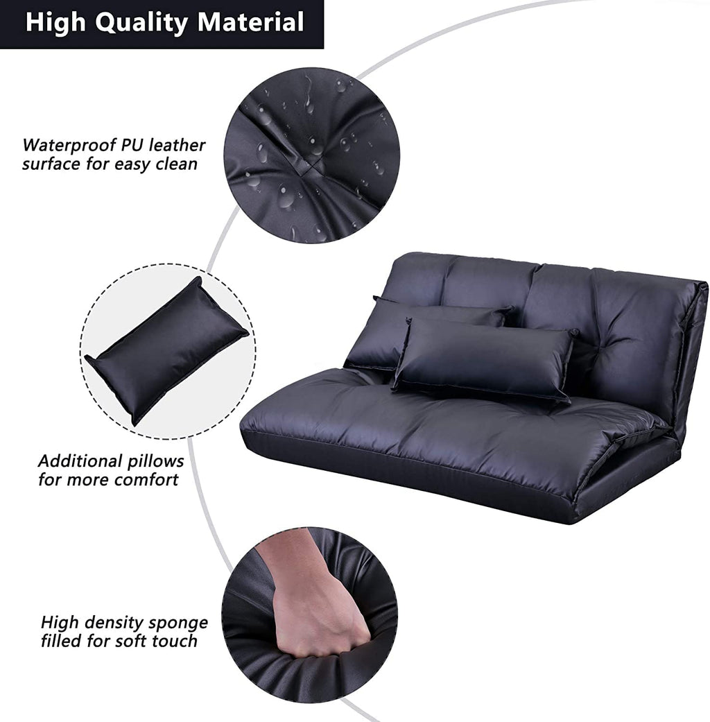 Adjustable Floor Sofa Bed with 2 Pillows, 5 Reclining Position, Black F325278