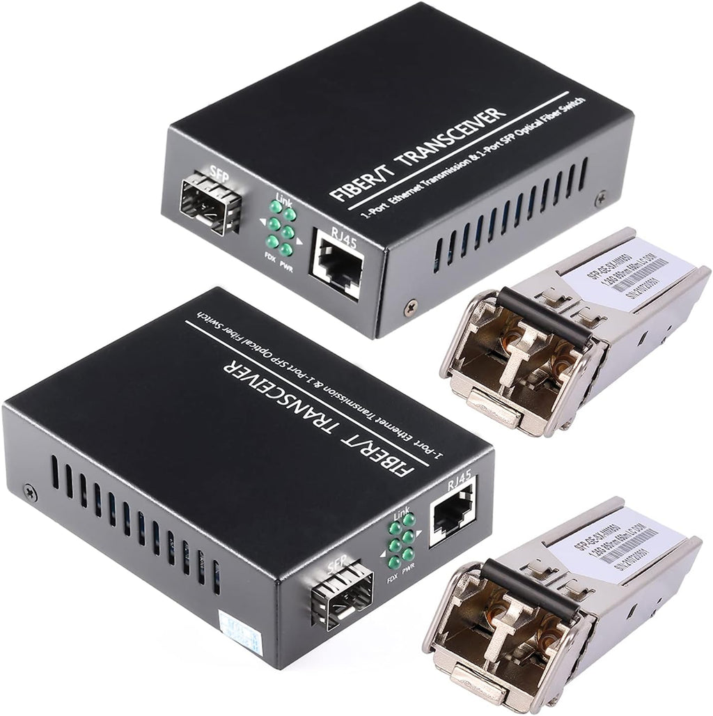1.25G/s Bidi Gigabit Multi-Mode Fiber Ethernet Media Converter with 2PCS Bidi SFP LC Dual Transceiver Module, 10/100/1000Base-Tx to 1000Base-SX SMF RJ45 to SFP Slot, 550M, Pack of 2 Z379