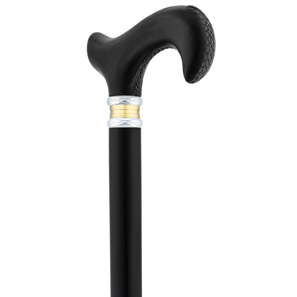 Black Leather Derby Walking Cane with Beechwood Shaft Q2213