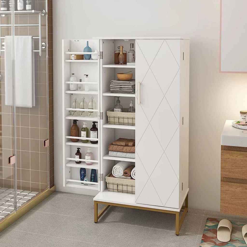 White Freestanding Kitchen Pantry Storage Cabinet with Adjustable Shelves Q190485