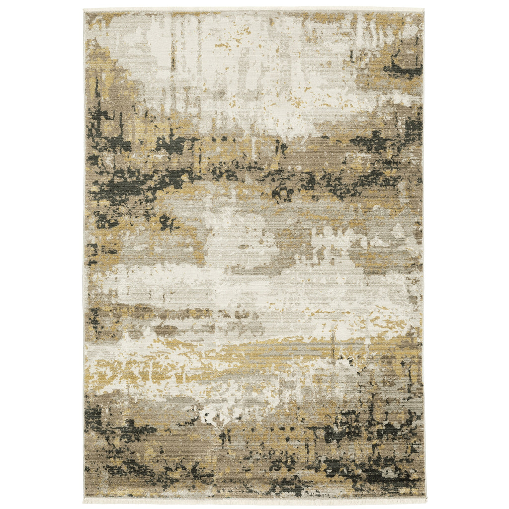 Abstract Gold Black Area Rug 2'3" x 7'6" T712