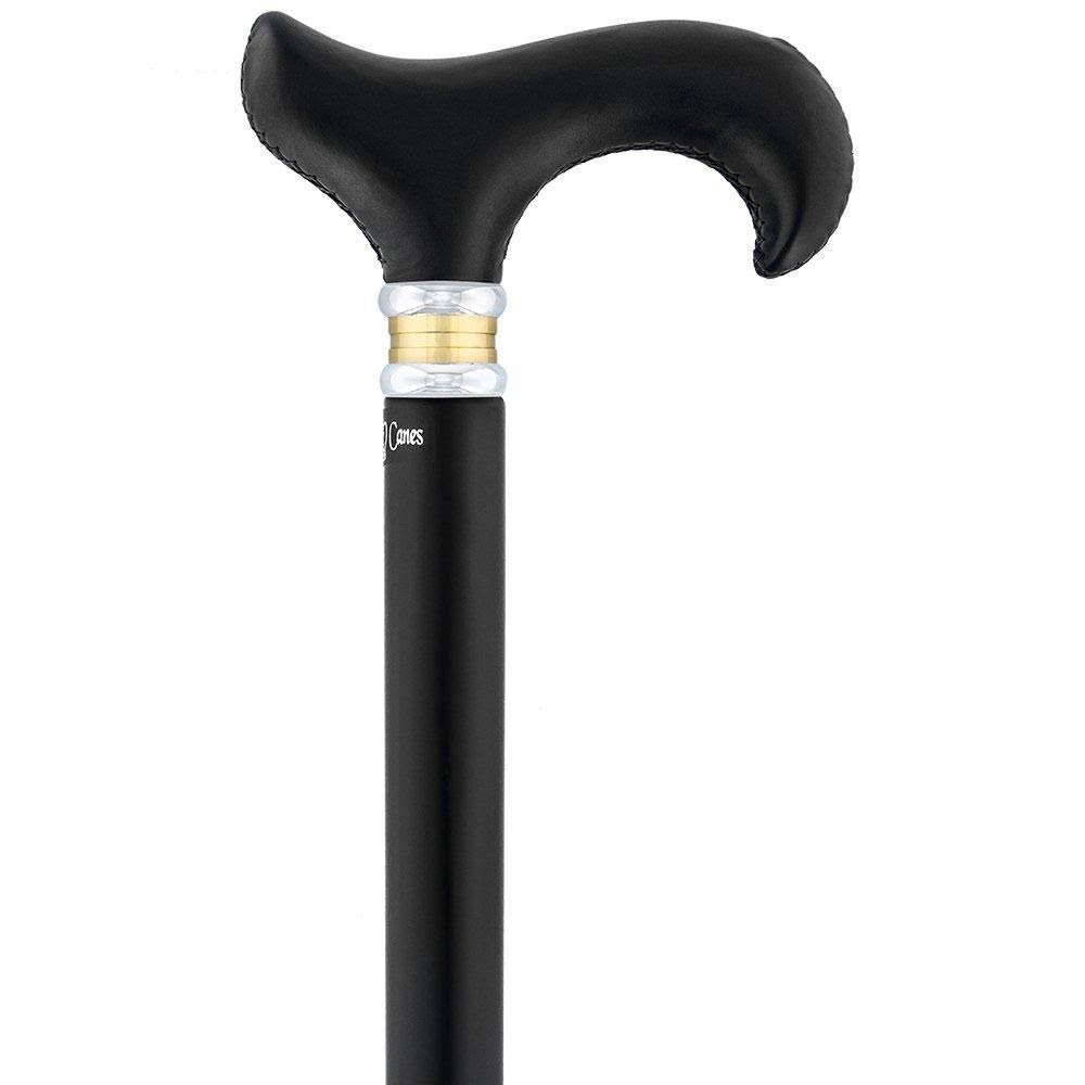 Black Leather Derby Walking Cane with Beechwood Shaft Q2213