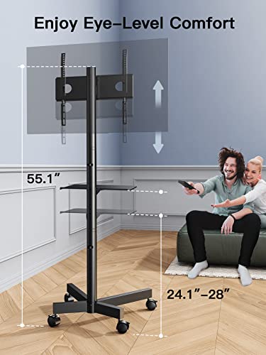 Rolling TV Stand on Wheels for 23-60 Inch TVs, Height-Adjustable with Shelf, Max VESA 400x400mm A385959
