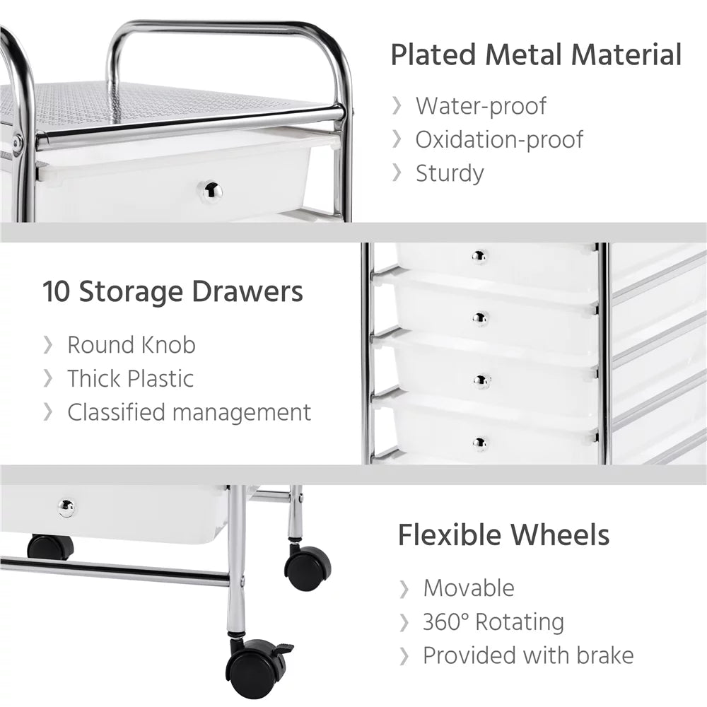 White 10 Drawer Rolling Storage Cart I1907