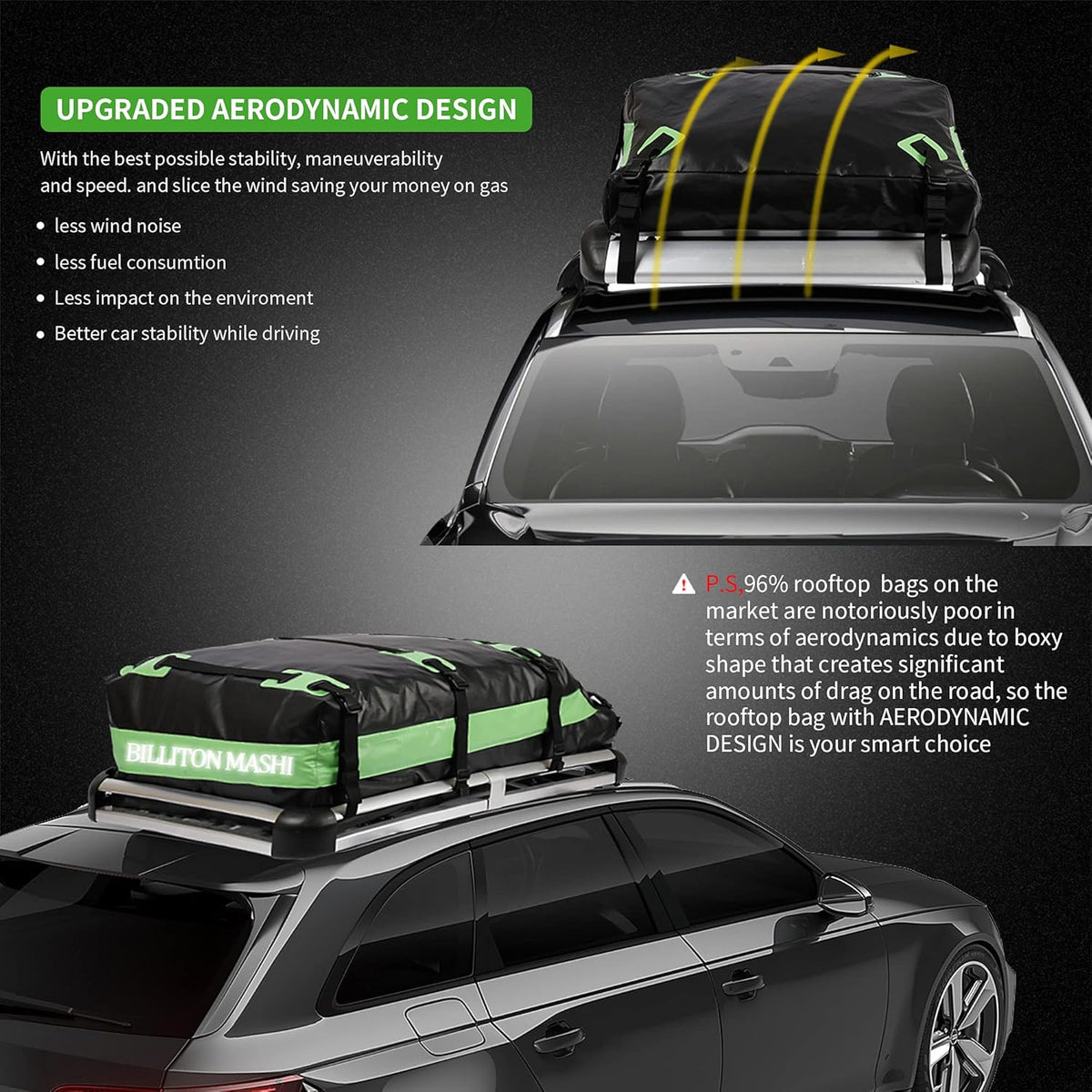 100% Waterproof 15 Cubic Ft Rooftop Cargo Carrier Bag E719
