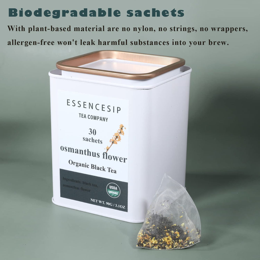 Organic Osmanthus Black Tea Bags, 30 Sachets in Tea Tin N8926