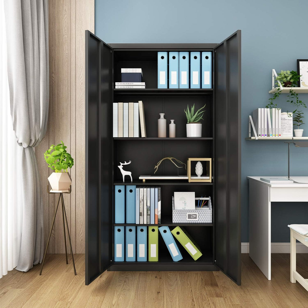 Black Metal Storage Cabinet with 4 Adjustable Shelves L714